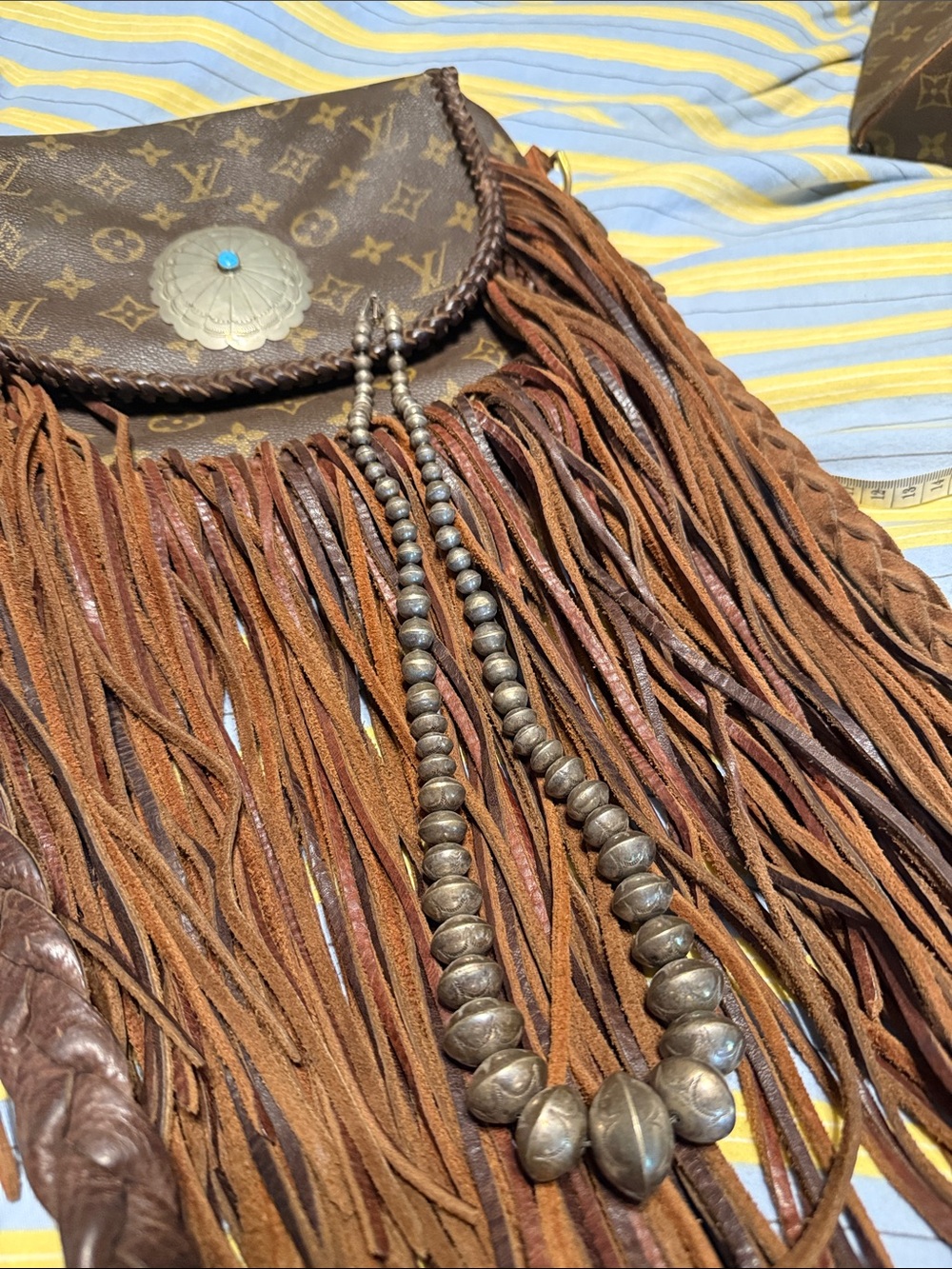 Handmade stamped Navajo pearl necklace